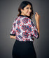 Notched Neckline Batwing Sleeve Printed Blouse
